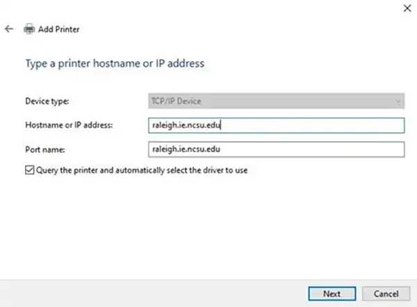 Typing in the hostname