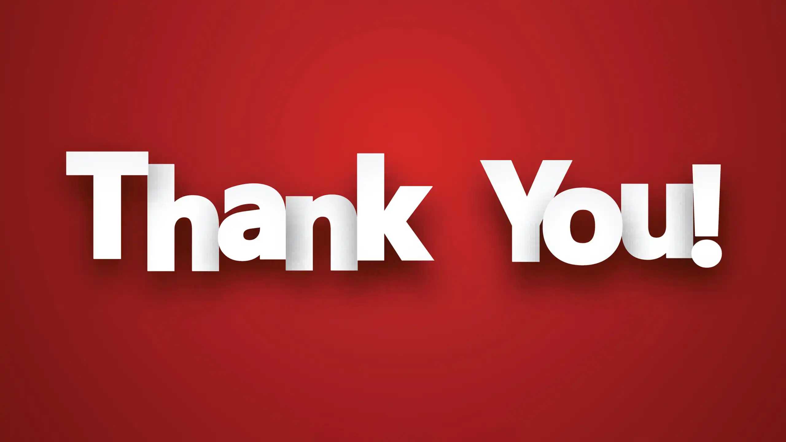 The words "Thank You!" floating above a red background