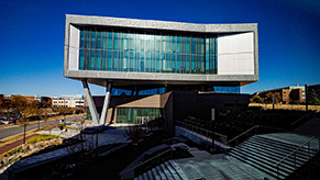 Fitts-Woolard Hall sits next to Hunt Library