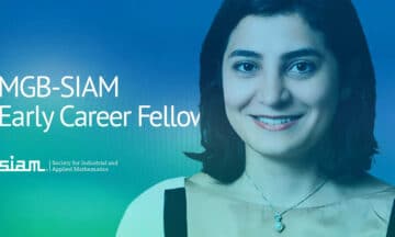 A headshot of Sara Shashaani in front of words, "MGB-SIAM Early Career Fellowship"