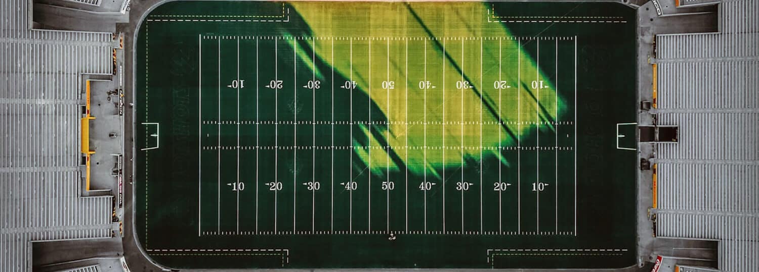 looking straight down on a football stadium