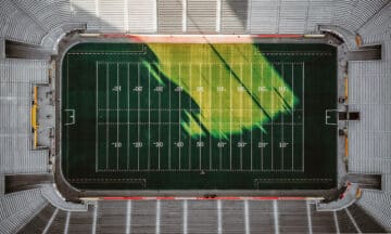 looking straight down on a football stadium